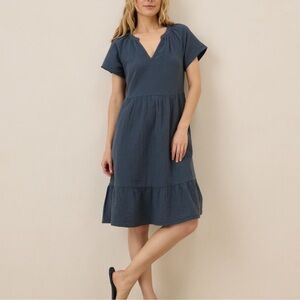 Pact Coastal Double Gauze Breezy Dress - French Navy Small